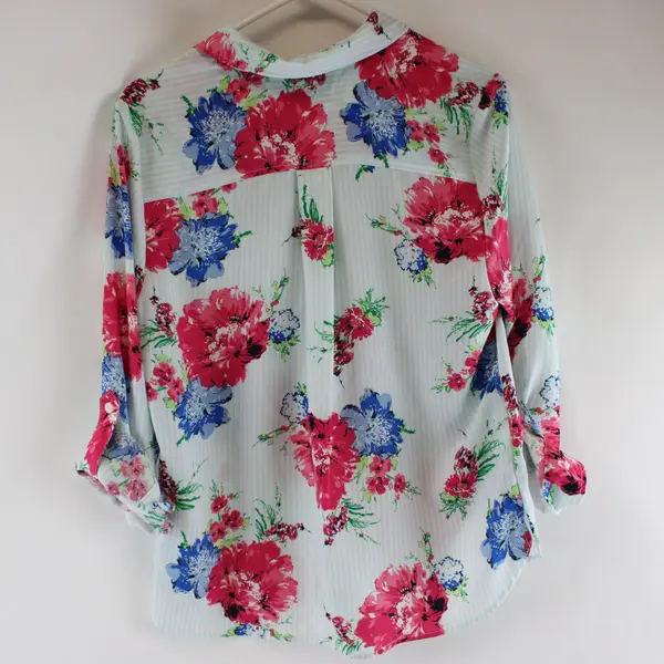 Chico's Women's Blue Striped Floral Button-Up Shirt Size 1