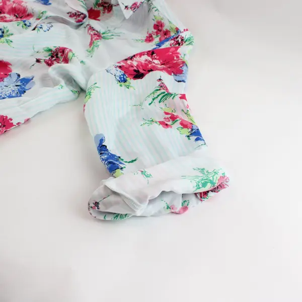 Chico's Women's Blue Striped Floral Button-Up Shirt Size 1