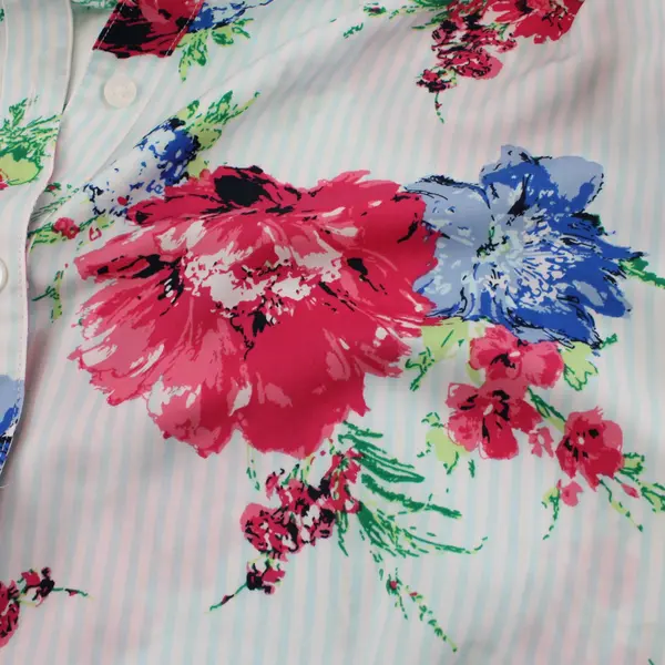 Chico's Women's Blue Striped Floral Button-Up Shirt Size 1