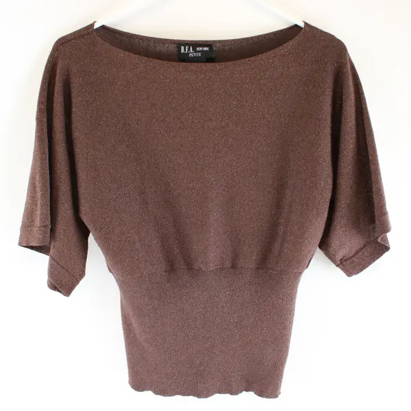 DFA New York Petite Large Brown Silk Blend Lurex Top