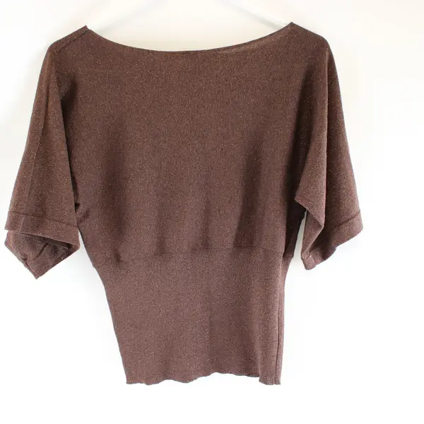 DFA New York Petite Large Brown Silk Blend Lurex Top