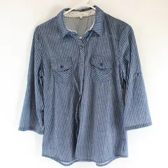 Eden & Olivia Womens Medium Blue Striped Button Up Collared Shirt