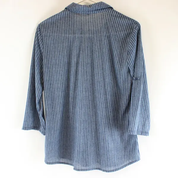 Eden & Olivia Womens Medium Blue Striped Button Up Collared Shirt