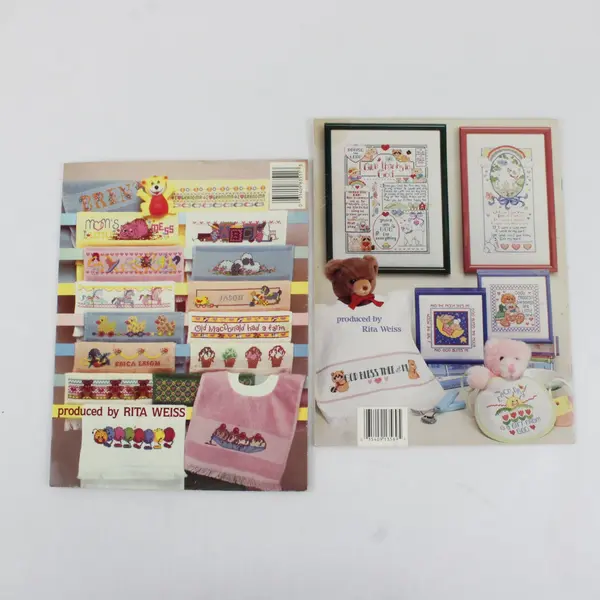 Lot of 2 American School of Needlework 3511 Baby Bibs 3569 Children's Prayers