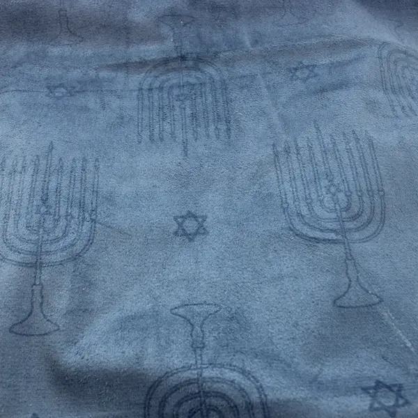 Blue Hanukkah Table Runner Gold Menorah Stars of David 75x12