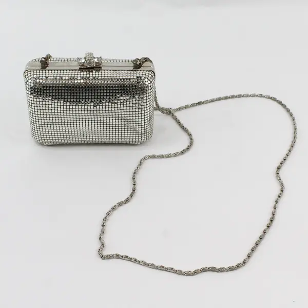 Kate Landry Silver Tone Clutch Purse Clear Rhinestone Clasp