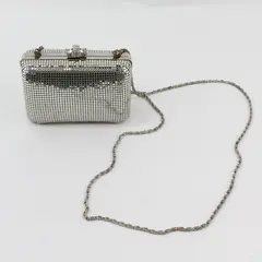 Kate Landry Silver Tone Clutch Purse Clear Rhinestone Clasp