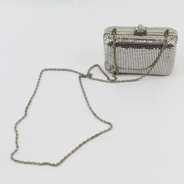 Kate Landry Silver Tone Clutch Purse Clear Rhinestone Clasp