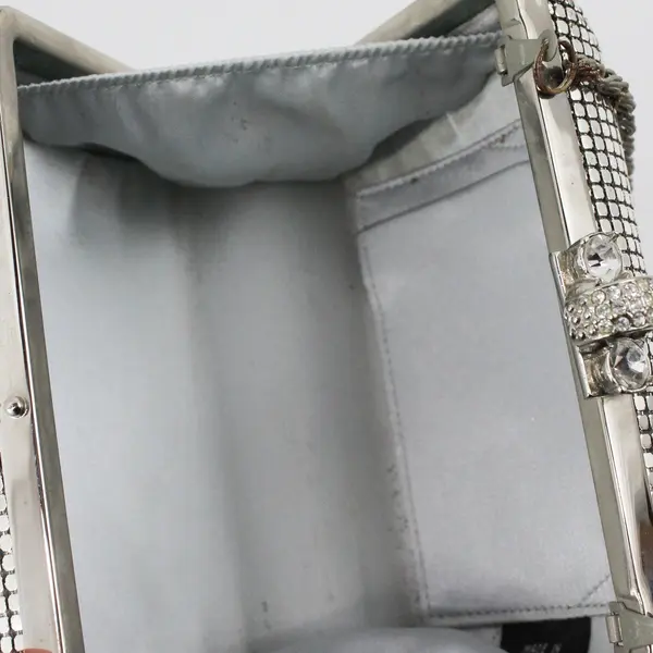 Kate Landry Silver Tone Clutch Purse Clear Rhinestone Clasp