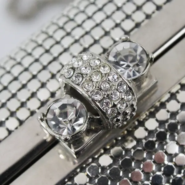 Kate Landry Silver Tone Clutch Purse Clear Rhinestone Clasp