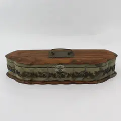 Antique Olive Wood Dresser Box 15in Decorative Storage Collectible FLAWED