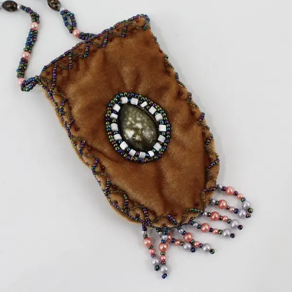 Vintage Far Nine Brown Beaded Crossbody Pouch