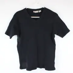 2002 Vintage Faded Glory Authentic Women's L Black Ribbed Knit V-Neck T-Shirt