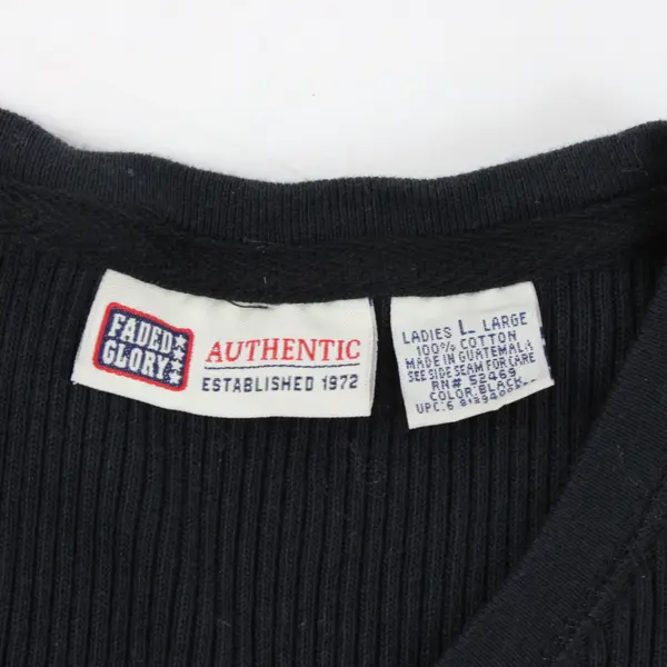2002 Vintage Faded Glory Authentic Women's L Black Ribbed Knit V-Neck T-Shirt