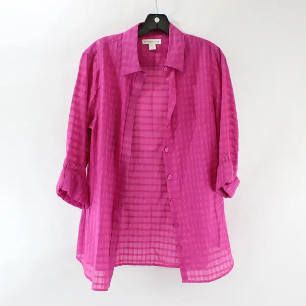 Coldwater Creek Women's M Pink Button Up Semi-Sheer Long Sleeve Shirt