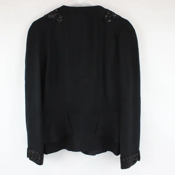 Augustus Black Beaded Flower Embellishment Blazer 4 Button Closure Women's 8