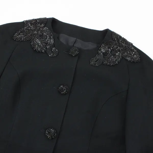 Augustus Black Beaded Flower Embellishment Blazer 4 Button Closure Women's 8