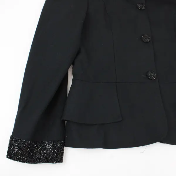 Augustus Black Beaded Flower Embellishment Blazer 4 Button Closure Women's 8