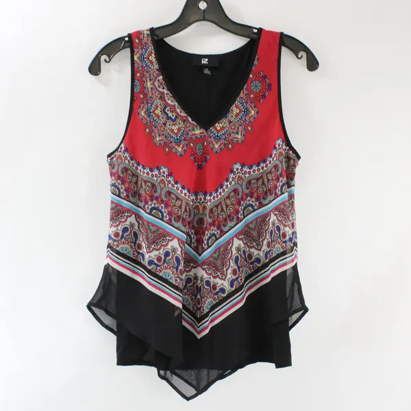 iZ Byer Women's M Red and Black Multi Color Paisley V-Neck Tank Top