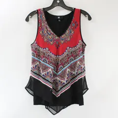 iZ Byer Women's M Red and Black Multi Color Paisley V-Neck Tank Top