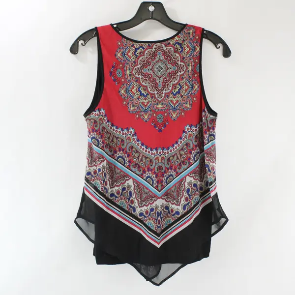 iZ Byer Women's M Red and Black Multi Color Paisley V-Neck Tank Top