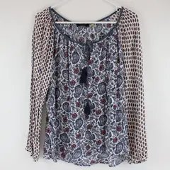 Fylo London Size Large Boho Blouse Top White, Blue, Red Paisley Pattern