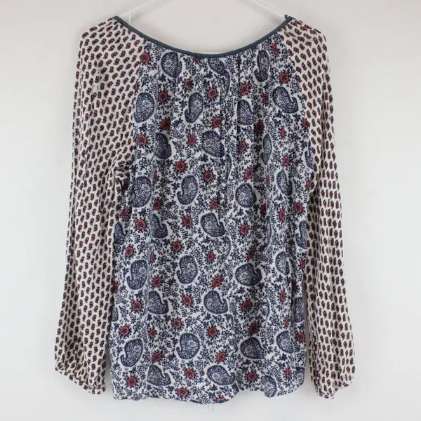 Fylo London Size Large Boho Blouse Top White, Blue, Red Paisley Pattern