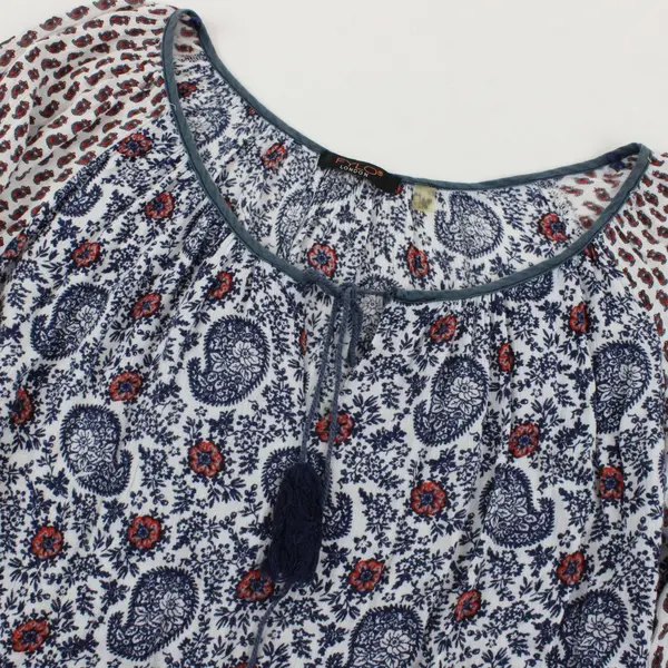 Fylo London Size Large Boho Blouse Top White, Blue, Red Paisley Pattern
