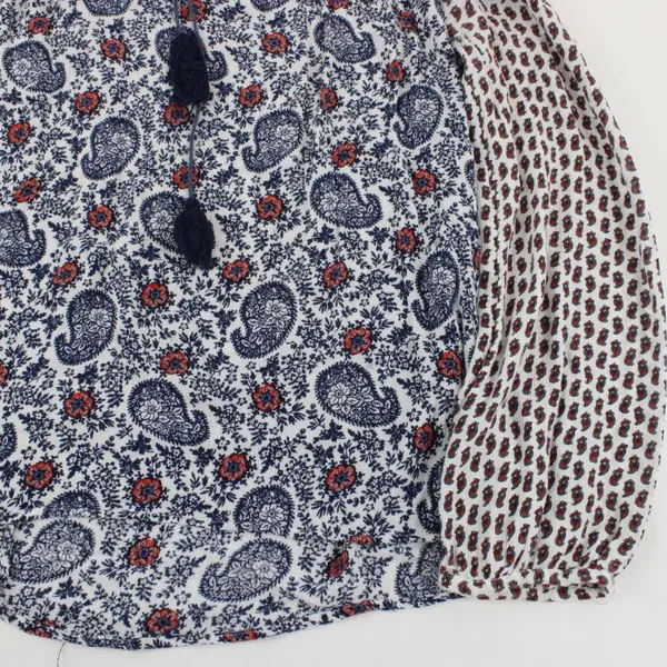 Fylo London Size Large Boho Blouse Top White, Blue, Red Paisley Pattern