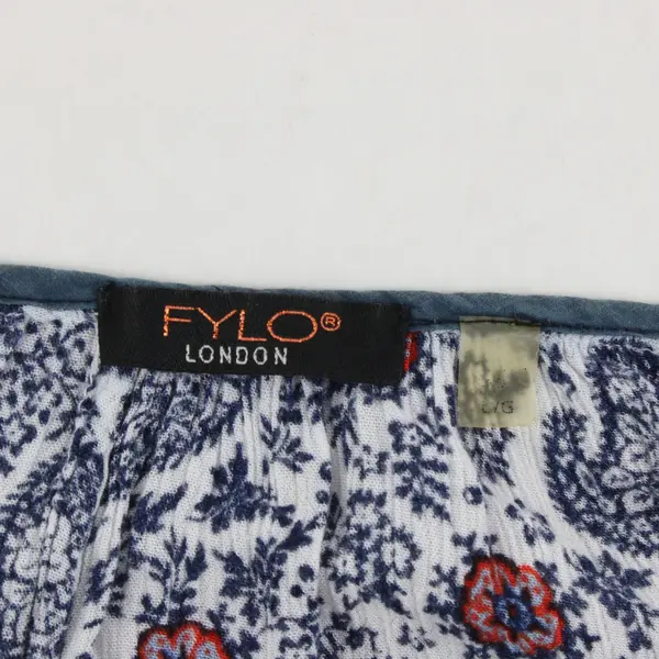 Fylo London Size Large Boho Blouse Top White, Blue, Red Paisley Pattern