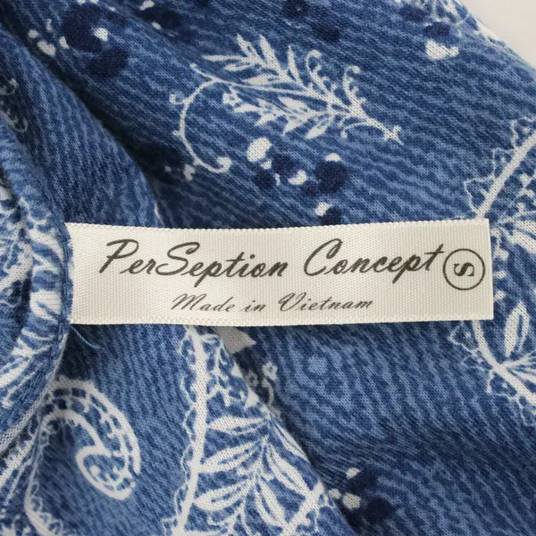 PerSeption Concept Womens S Blue White Paisley Cap Sleeve Lace Yoke Blouse