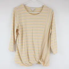 Christopher & Banks Womens Small Yellow Striped 3/4 Sleeve Twist Front Shirt