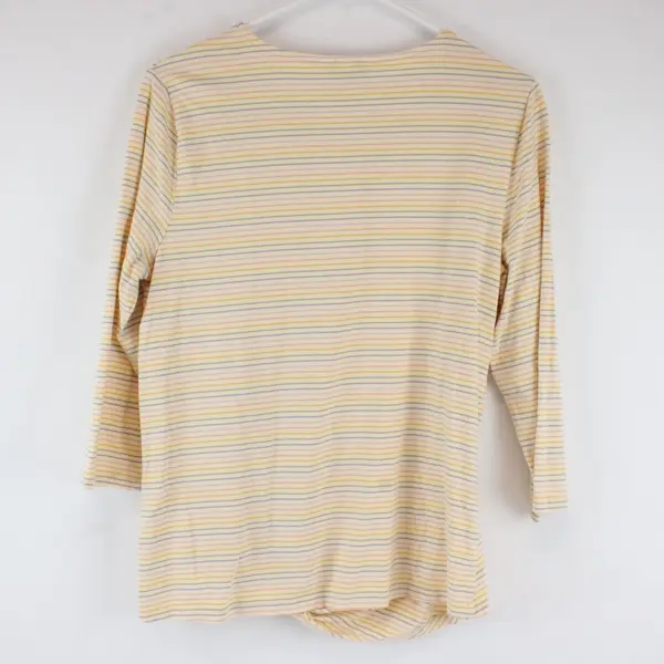 Christopher & Banks Womens Small Yellow Striped 3/4 Sleeve Twist Front Shirt