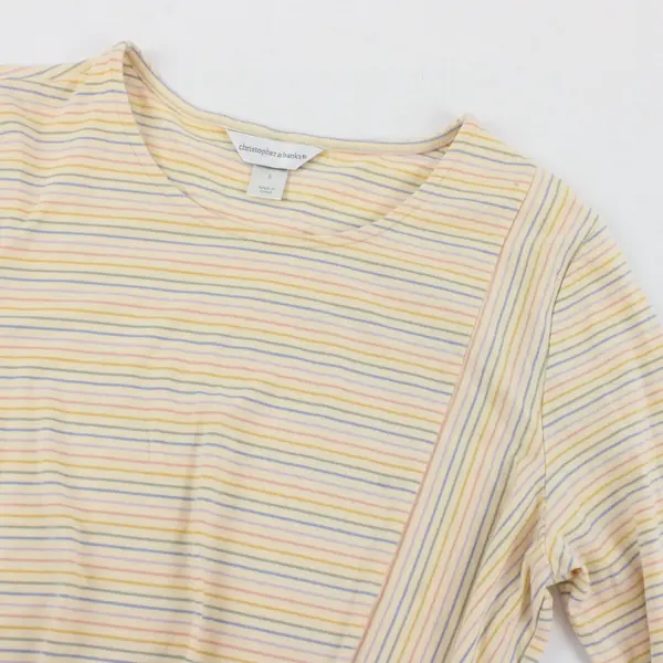 Christopher & Banks Womens Small Yellow Striped 3/4 Sleeve Twist Front Shirt
