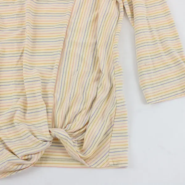 Christopher & Banks Womens Small Yellow Striped 3/4 Sleeve Twist Front Shirt