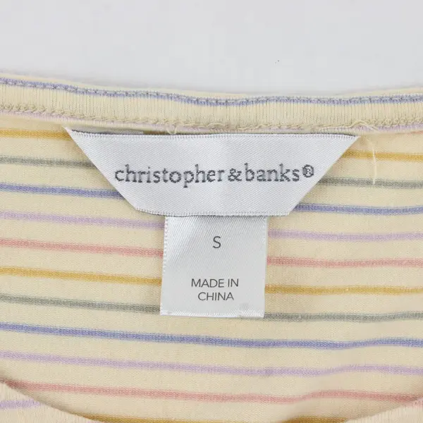 Christopher & Banks Womens Small Yellow Striped 3/4 Sleeve Twist Front Shirt