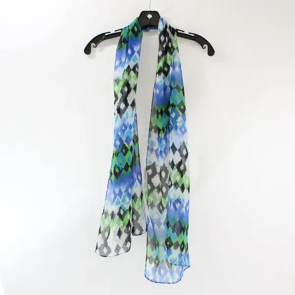 Scarf Head Wrap Turquoise Green Navy Blue White Black Geometric Sheer