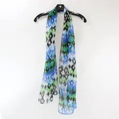 Scarf Head Wrap Turquoise Green Navy Blue White Black Geometric Sheer