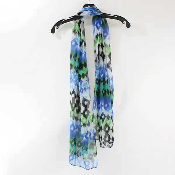 Scarf Head Wrap Turquoise Green Navy Blue White Black Geometric Sheer