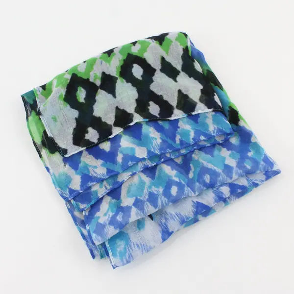Scarf Head Wrap Turquoise Green Navy Blue White Black Geometric Sheer