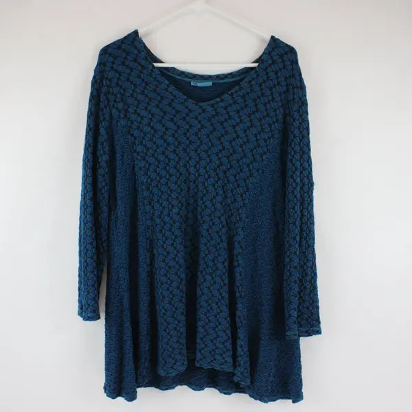 Tianello by Steve Barra Blue Black 3/4 Sleeve Tunic Blouse Sz L