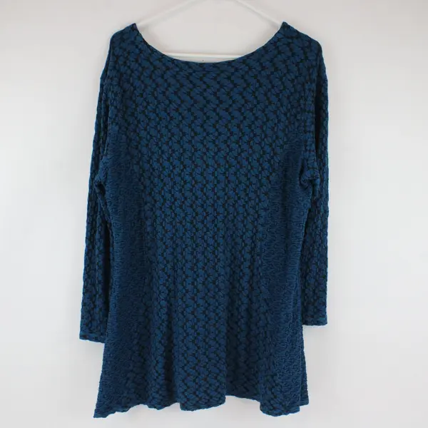 Tianello by Steve Barra Blue Black 3/4 Sleeve Tunic Blouse Sz L