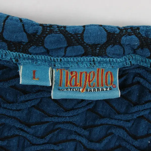 Tianello by Steve Barra Blue Black 3/4 Sleeve Tunic Blouse Sz L