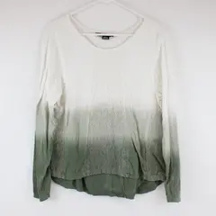 Kristin Marie White Green Ombre Blouse Lace Detail Long Sleeve Sz Medium