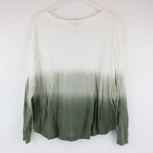 Kristin Marie White Green Ombre Blouse Lace Detail Long Sleeve Sz Medium