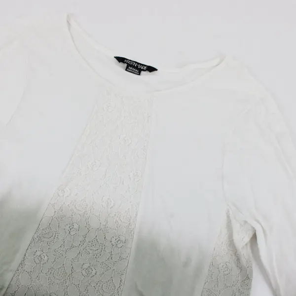 Kristin Marie White Green Ombre Blouse Lace Detail Long Sleeve Sz Medium