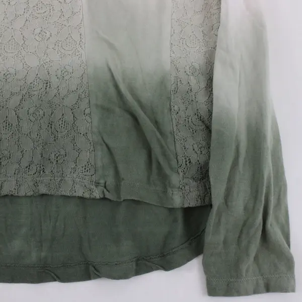 Kristin Marie White Green Ombre Blouse Lace Detail Long Sleeve Sz Medium
