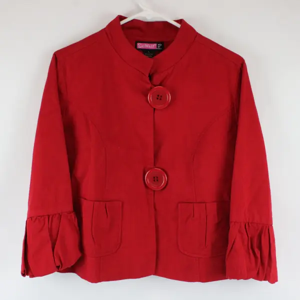Vintage SayWhat Women's Large Red Button Up Cotton Jacket Jumbo Buttons