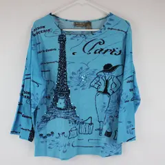 Jane Ashley Vintage Blue Paris French Print 3/4 Sleeve Blouse