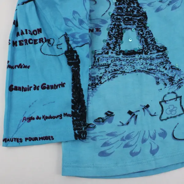 Jane Ashley Vintage Blue Paris French Print 3/4 Sleeve Blouse
